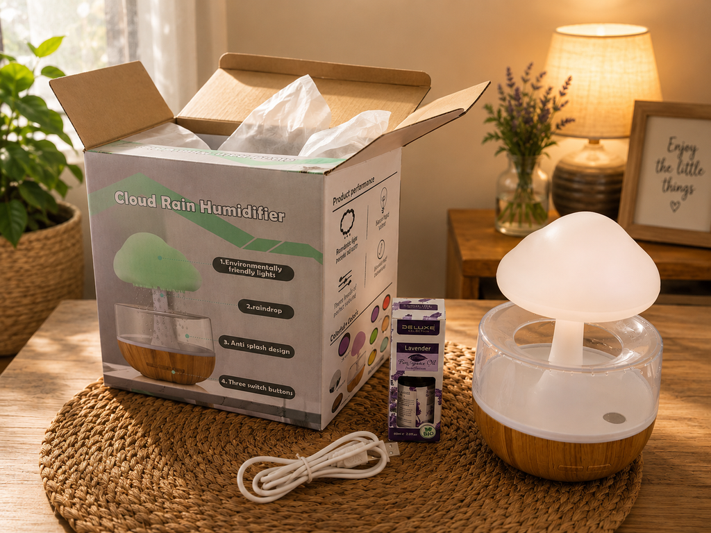 CloudAroma: 3-in-1 Rainfall Aroma Humidifier with 7-Color Ambient Light