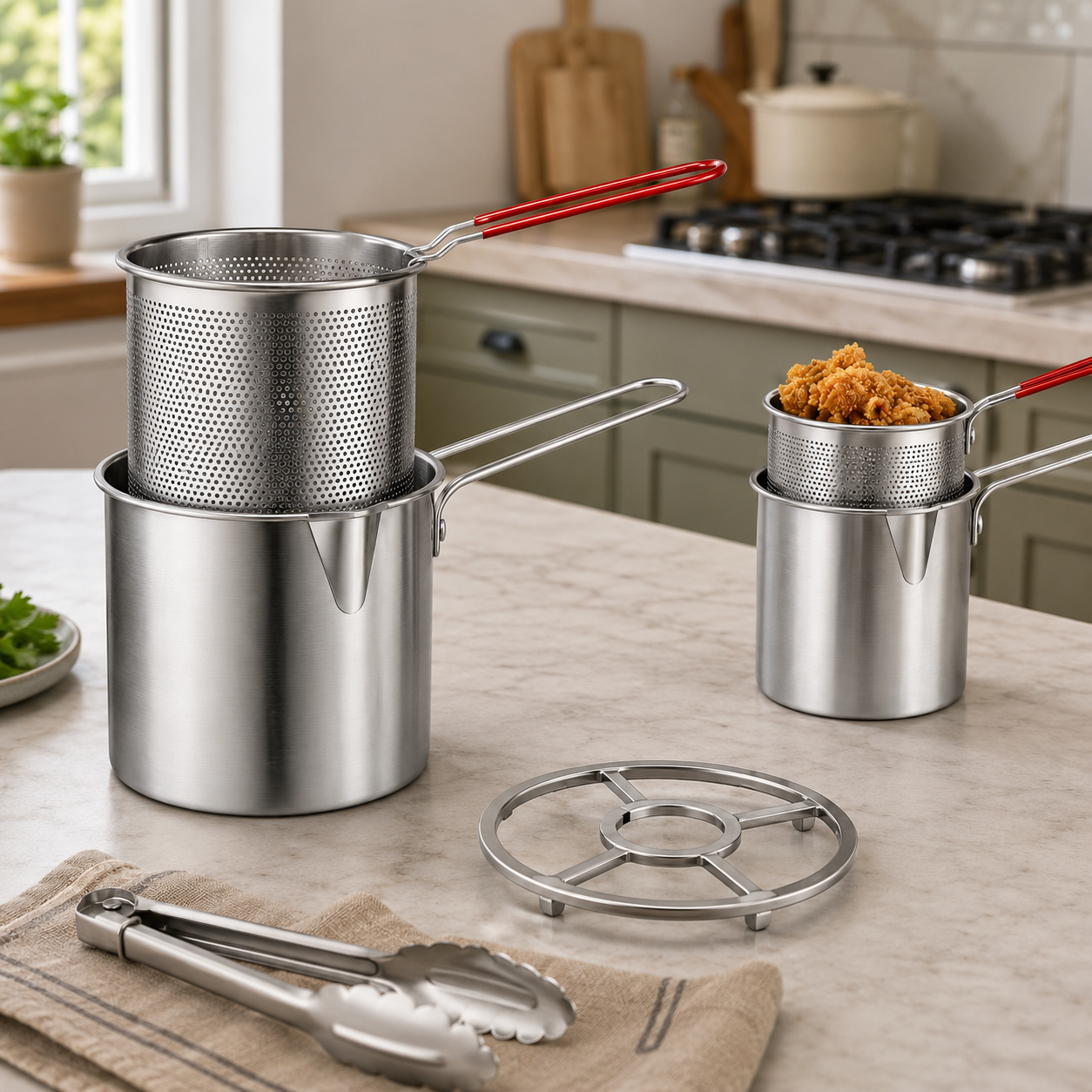 1.8L Stainless Steel Deep Fryer Pot with Oil Strainer Basket & Handle | Non-Stick Mini Frying Pot for Chicken, French Fries, Shrimp | Gas & Induction Compatible