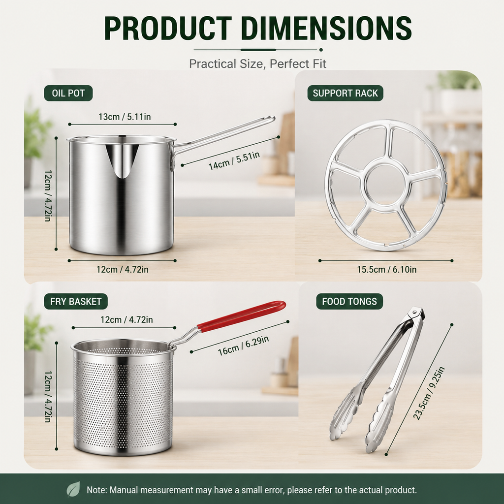 1.8L Stainless Steel Deep Fryer Pot with Oil Strainer Basket & Handle | Non-Stick Mini Frying Pot for Chicken, French Fries, Shrimp | Gas & Induction Compatible