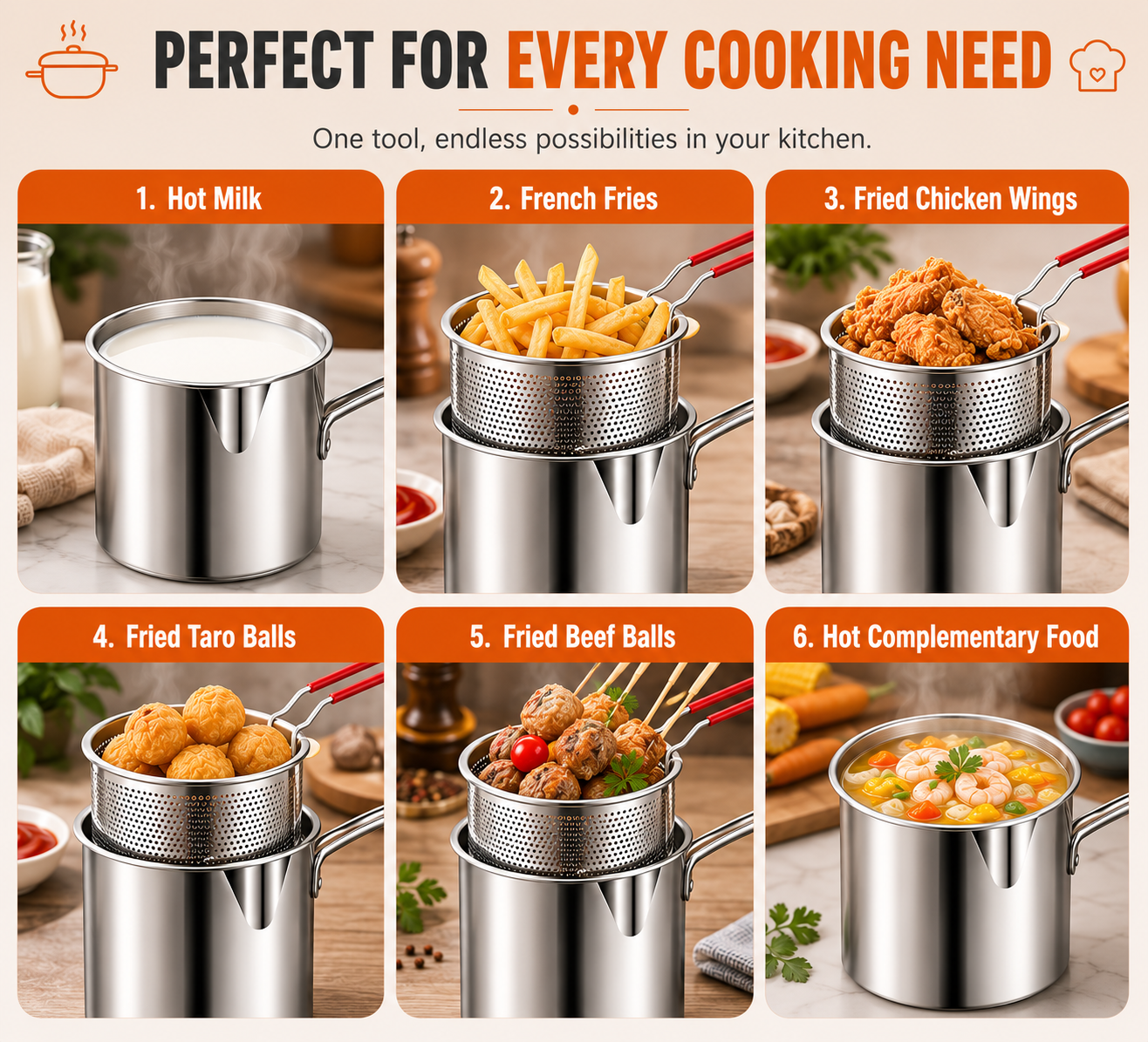 1.8L Stainless Steel Deep Fryer Pot with Oil Strainer Basket & Handle | Non-Stick Mini Frying Pot for Chicken, French Fries, Shrimp | Gas & Induction Compatible