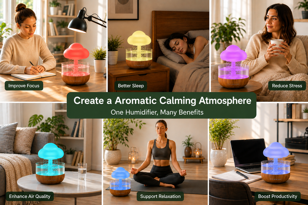 CloudAroma: 3-in-1 Rainfall Aroma Humidifier with 7-Color Ambient Light